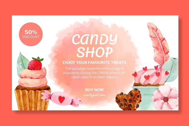 Free vector candy shop horizontal banner template