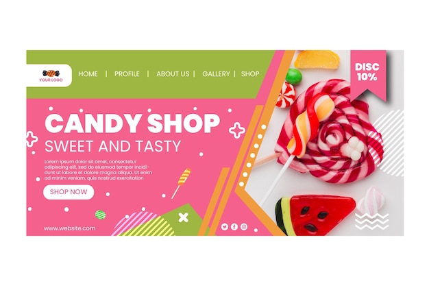 Free vector candy shop landing page  template