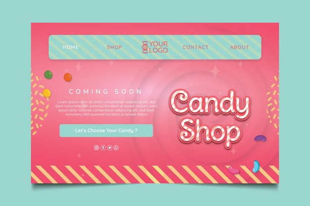 Free vector candy shop landing page template