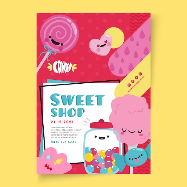 Free vector candy shop poster template with illustrations