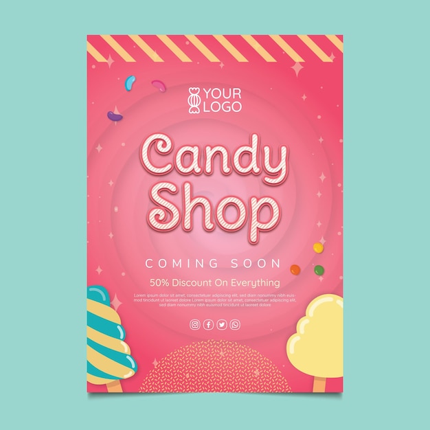 Free vector candy shop poster template