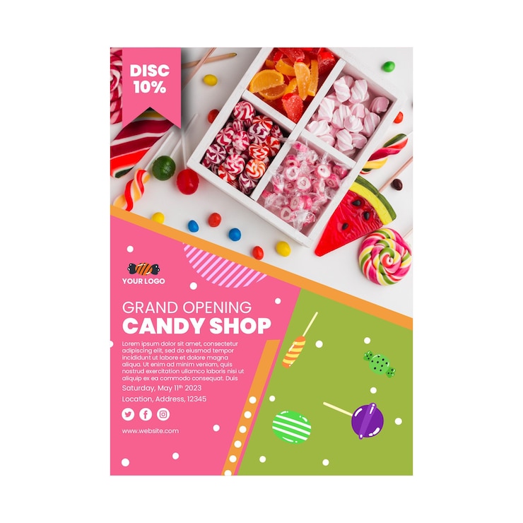 Free Vector candy shop vertical flyer template