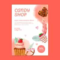 Free vector candy shop vertical flyer template