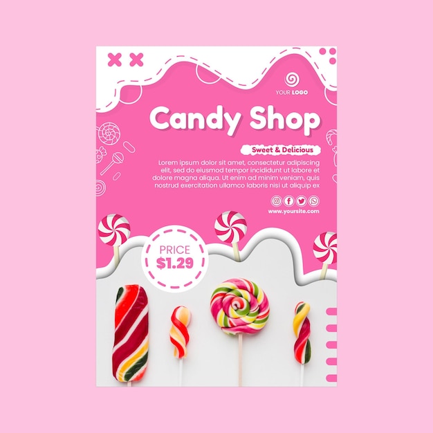 Free vector candy shop vertical flyer template