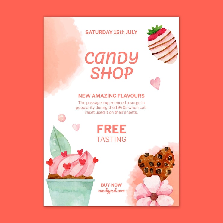 Free Vector candy shop vertical poster template