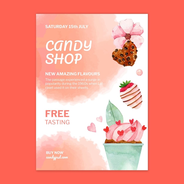 Free vector candy shop vertical poster template