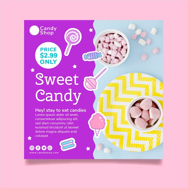 Candy store square flyer template