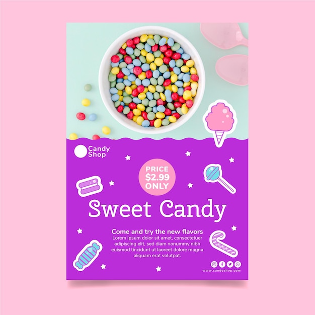 Free vector candy store vertical flyer template