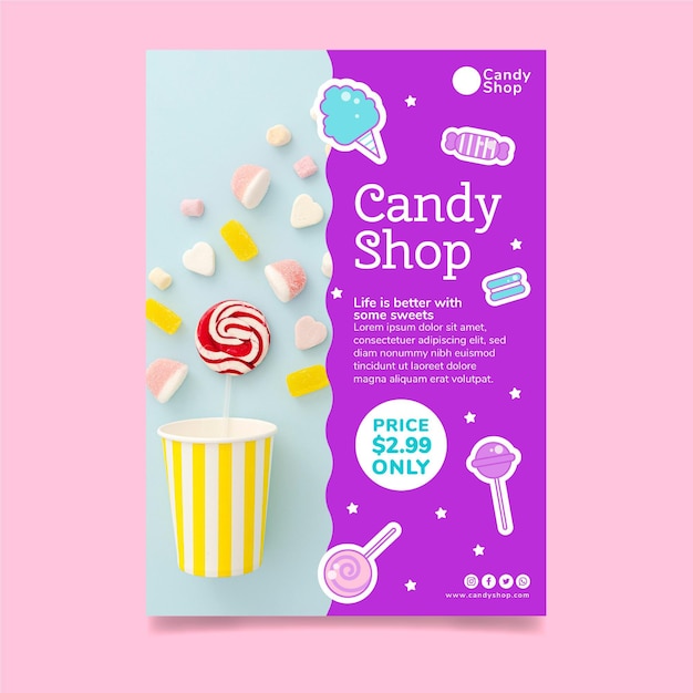 Free vector candy store vertical flyer template