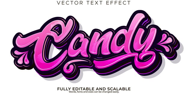 Текстовый эффект конфеты сахар редактируемый современный стиль шрифта типографики