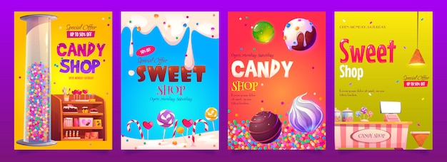 Free vector candy and sweet shop ad banners set various pastry