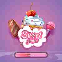 Free vector candy world game with title name. sweet design art, fantastic lollipop