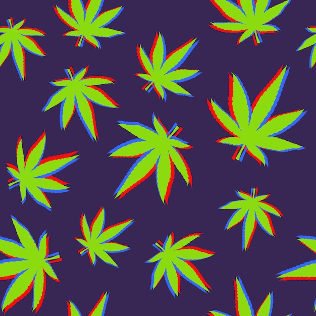 Vettore gratuito modello di foglie di cannabis con effetto glitch