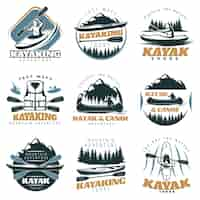 Free vector canoe kayak logo set