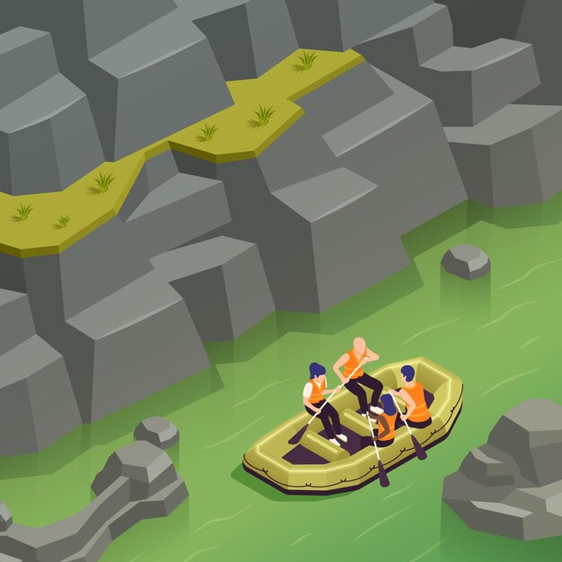 Canoeing Kayaking Rafting Isometric Composition