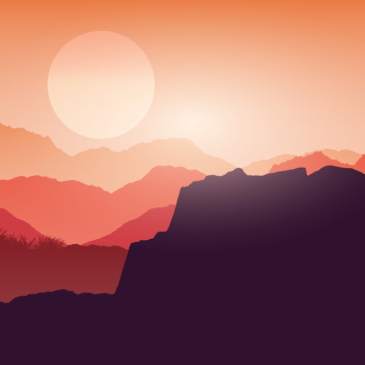 Free Vector canyon landscape at sunset 