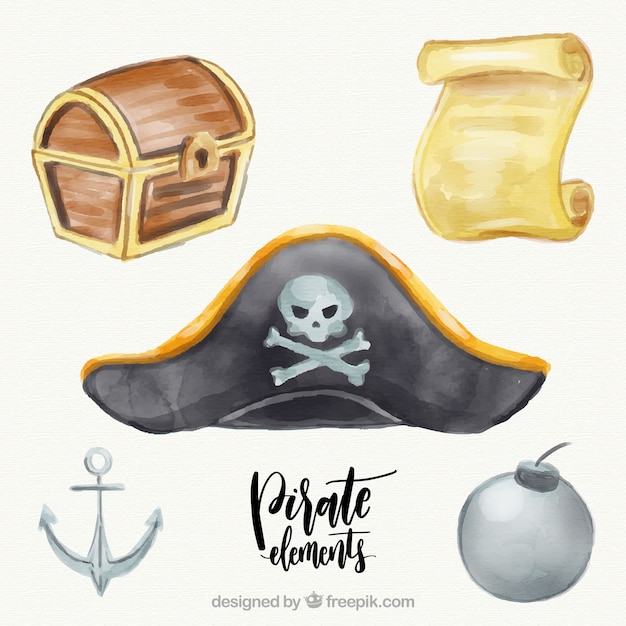 Free vector captain hat and other watercolor elements