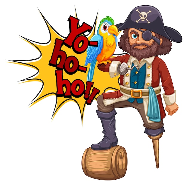 Free vector captain hook cartoon character with yo-ho-ho speech