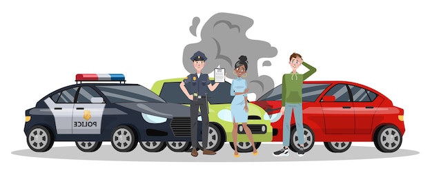 Car accident on the road. automobile damage or auto crash. safety on the street.    illustration