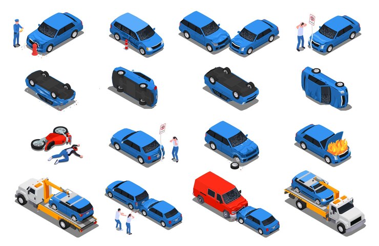 Free Vector car accidents big isometric set