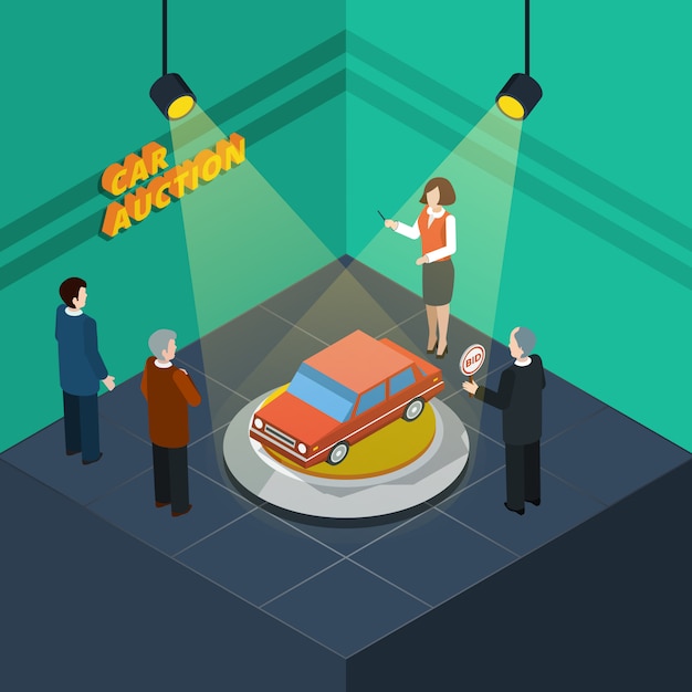 Free vector car auction isometric