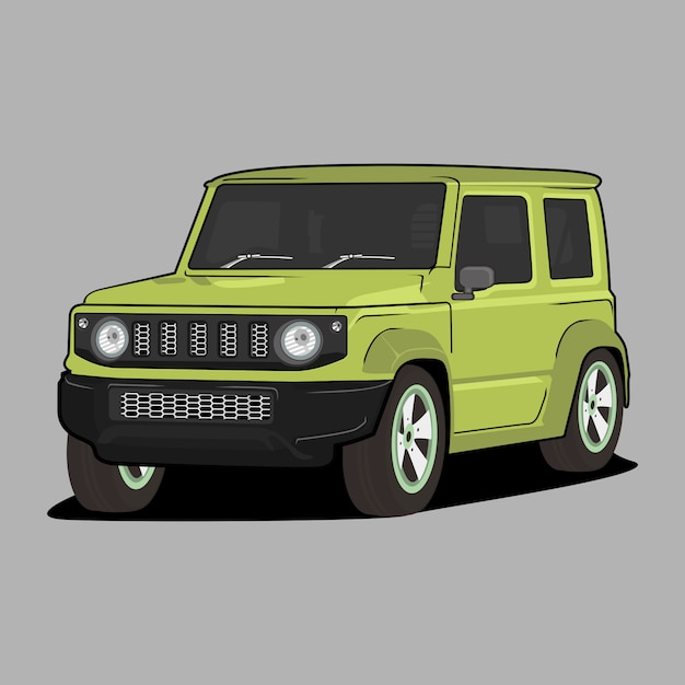 車漫画イラスト スズキジムニークラシックレトロビンテージ車 プレミアムベクター