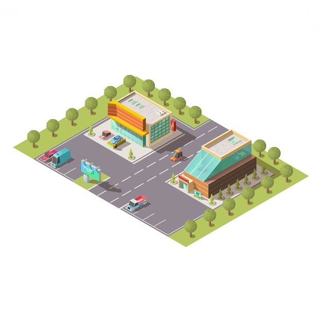 Free vector car dealer showroom buildings isometric vector