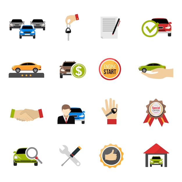 Car dealership icons set