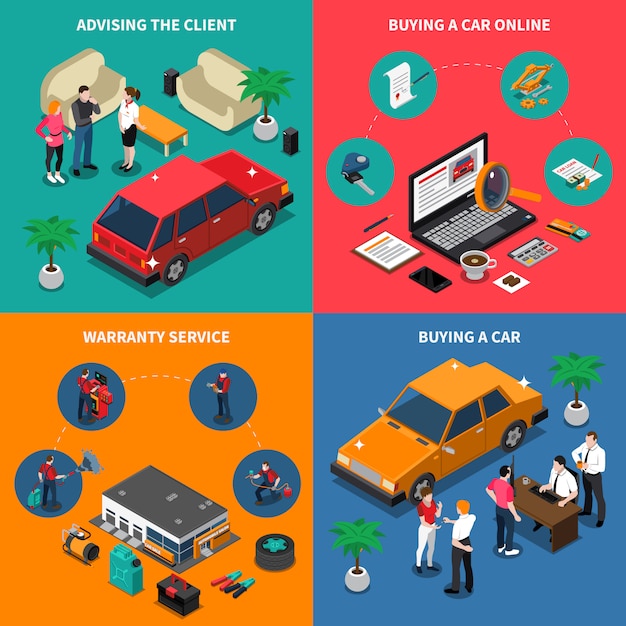 Car dealership isometric concept – Free vector download