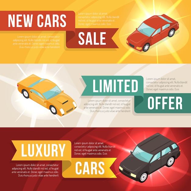 Car dealership leasing horizontal banner set