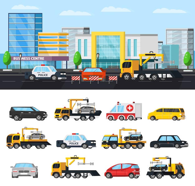 Free vector car evacuation elements concept