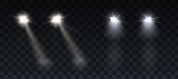 Car headlights shining on road in night