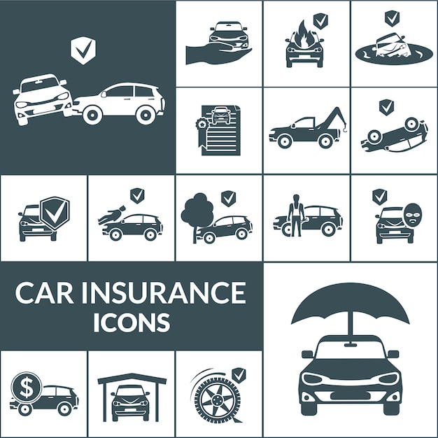 Icone di assicurazione auto nere