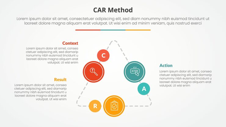 Free Vector car interview model infographic concept for slide presentation with triangle cycle circular on triangle line connected with 3 point list with flat style