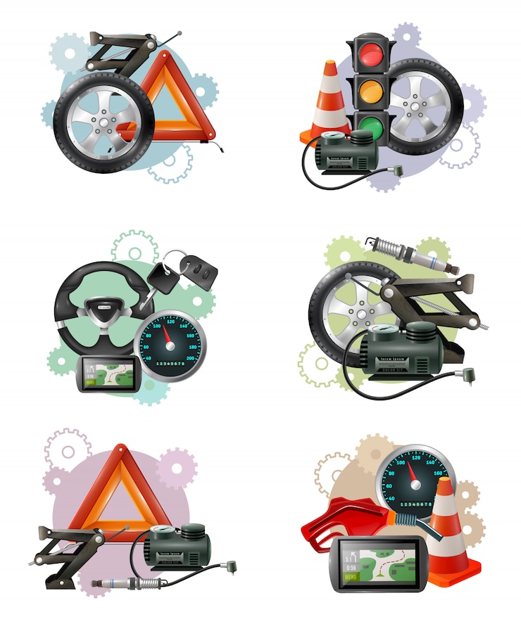 Free Vector car maintenance sign set