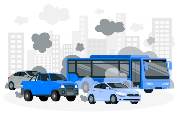 Бесплатное векторное изображение Иллюстрация концепции загрязнения автомобилем