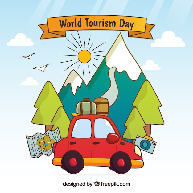 Free vector car ready for world tourism day