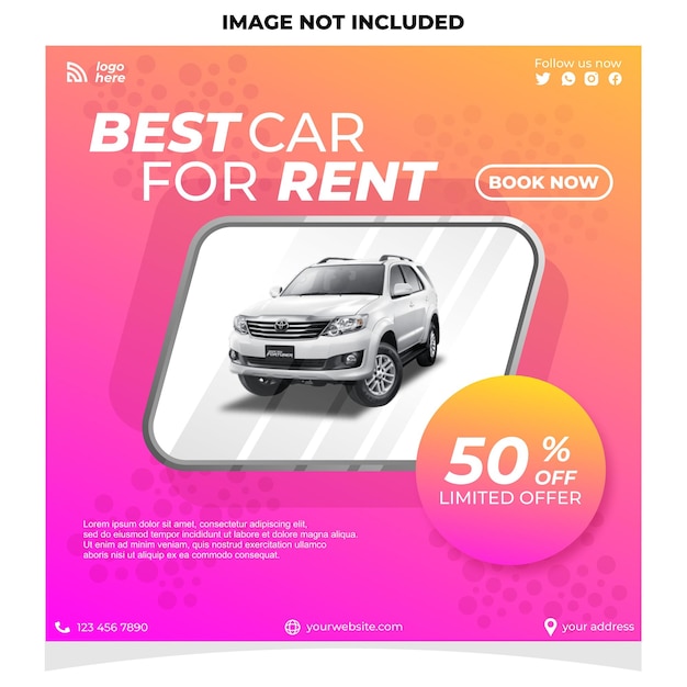 Car rental instagram social media post banner with gradient background