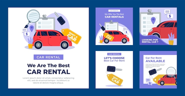 Free vector car rental service instagram posts template