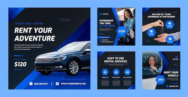 Car rental service instagram posts template