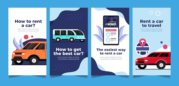Free vector car rental service instagram stories template