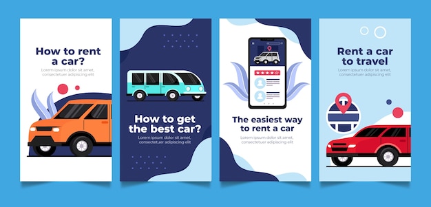 Vettore gratuito modello di storie di instagram del servizio di autonoleggio