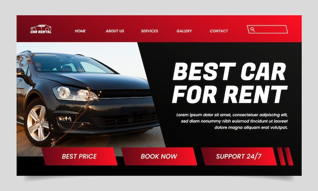 Free vector car rental service landing page template
