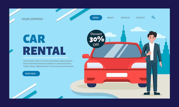 Free vector car rental service  landing page template