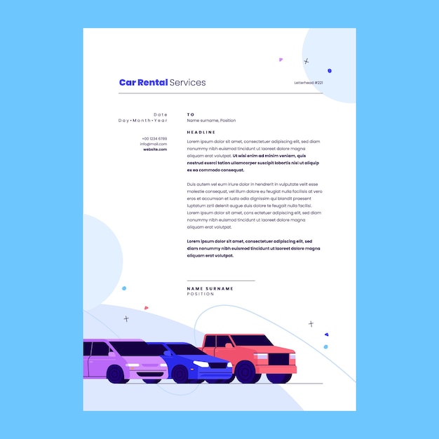 Free vector car rental service letterhead template