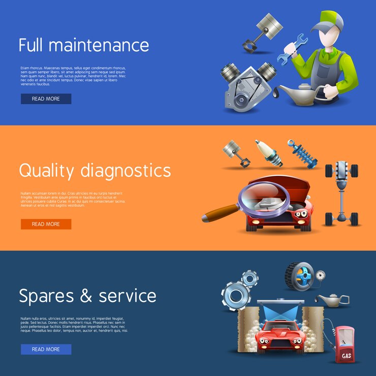Free Vector car repair cartoon banners set