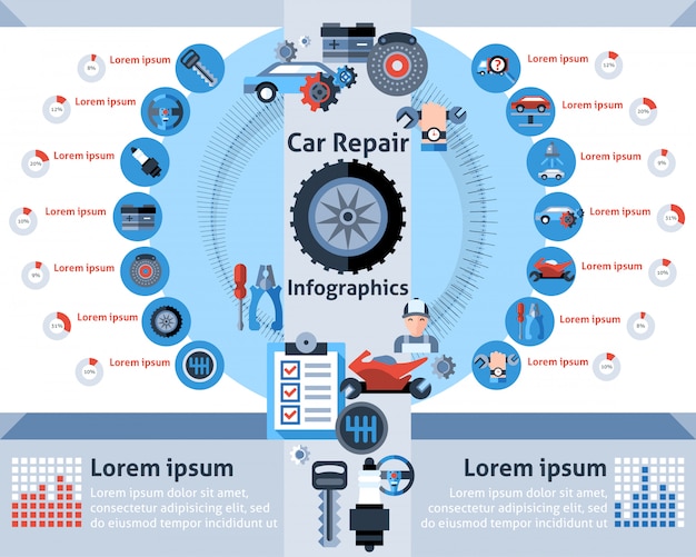 Vettore gratuito set di infografica di riparazione auto