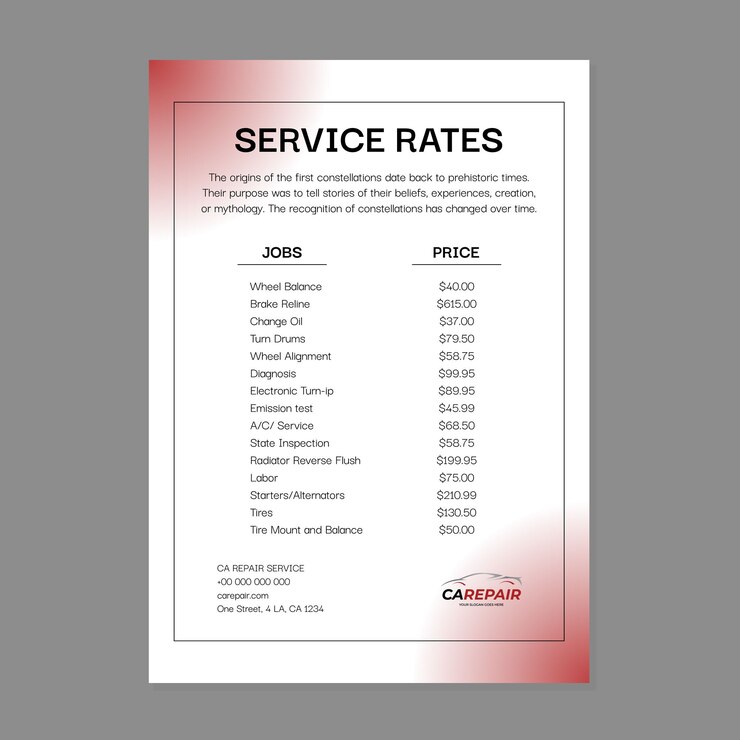 Free Vector car repair service rates template