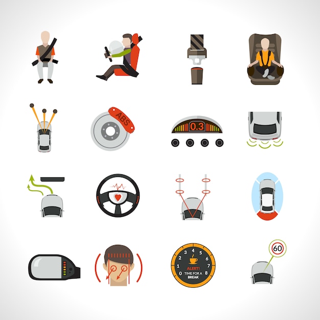 Free vector car safety system icons
