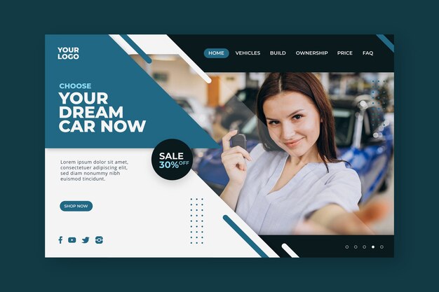 Car sale landing page template with woman